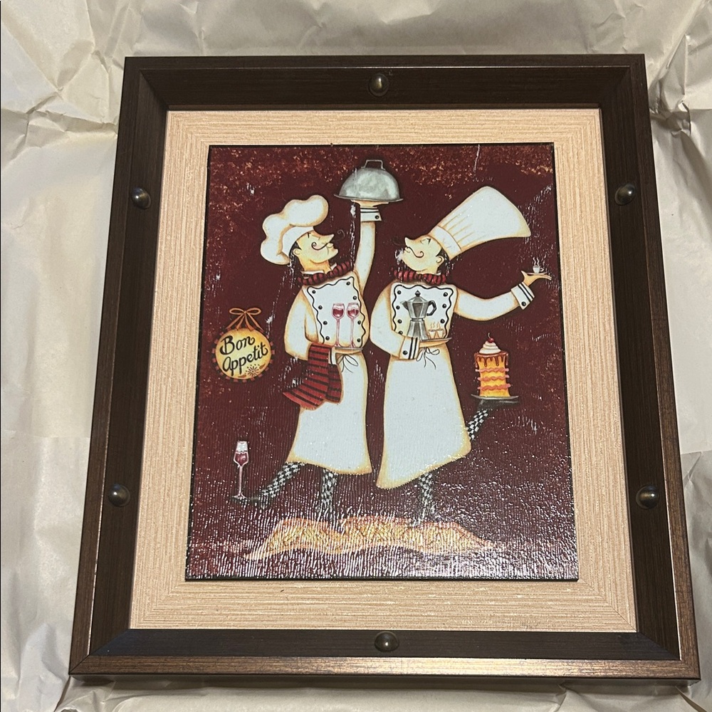 Chef Wall Art with Brown and Cream Frame